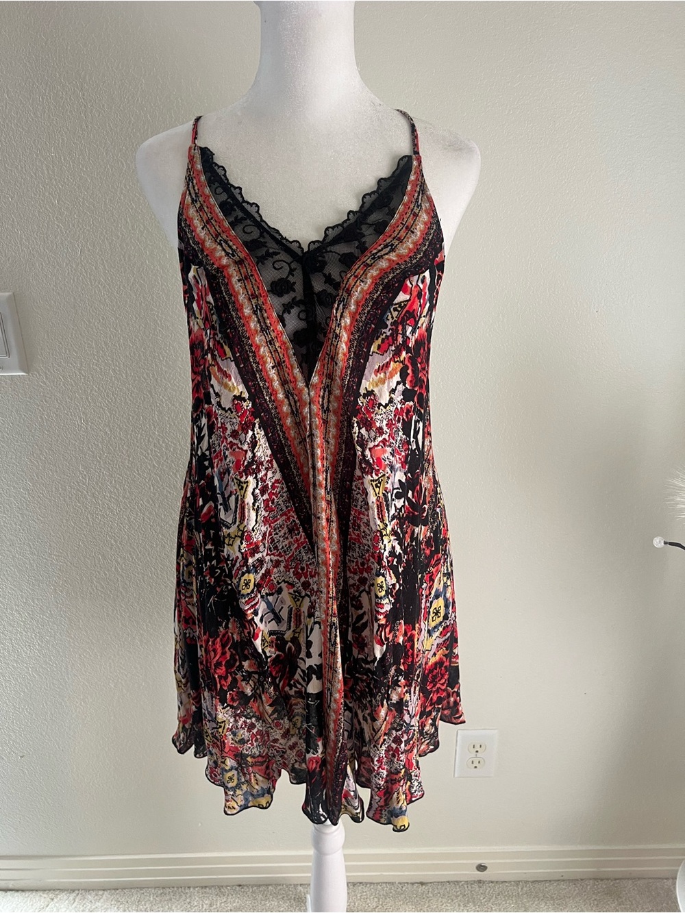 Free People Love Bird Printed Mini Dress in Red and Black